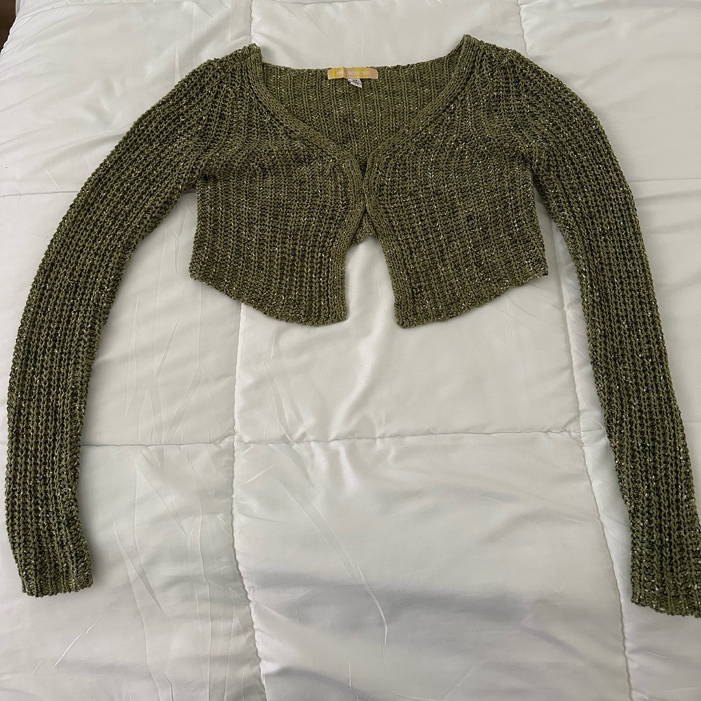 Urban Outfitters Olive Green Knit Cropped Cardigan